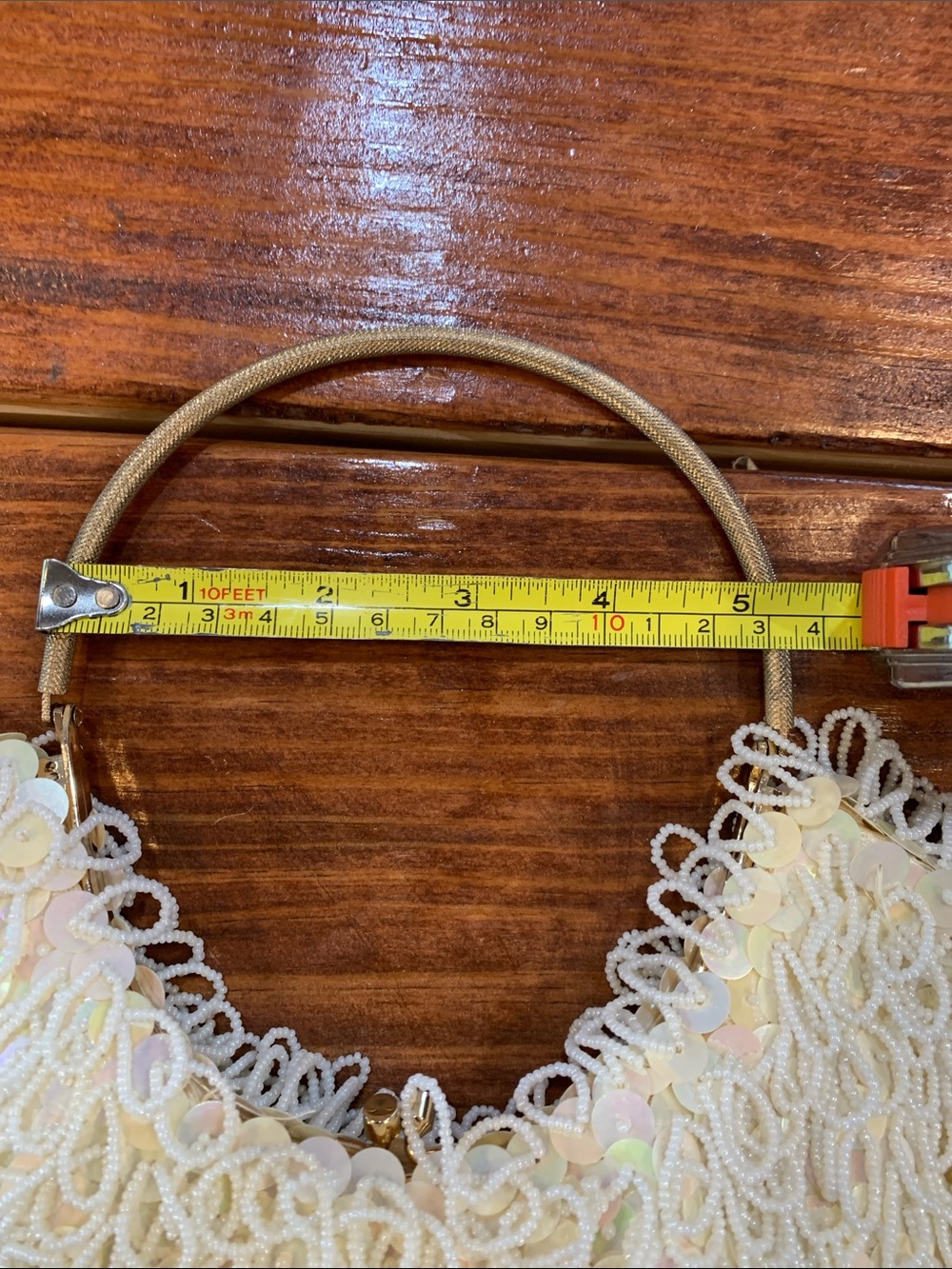 Vintage 1960s Beaded Ring Handle Evening Bag - Picture 7 of 17